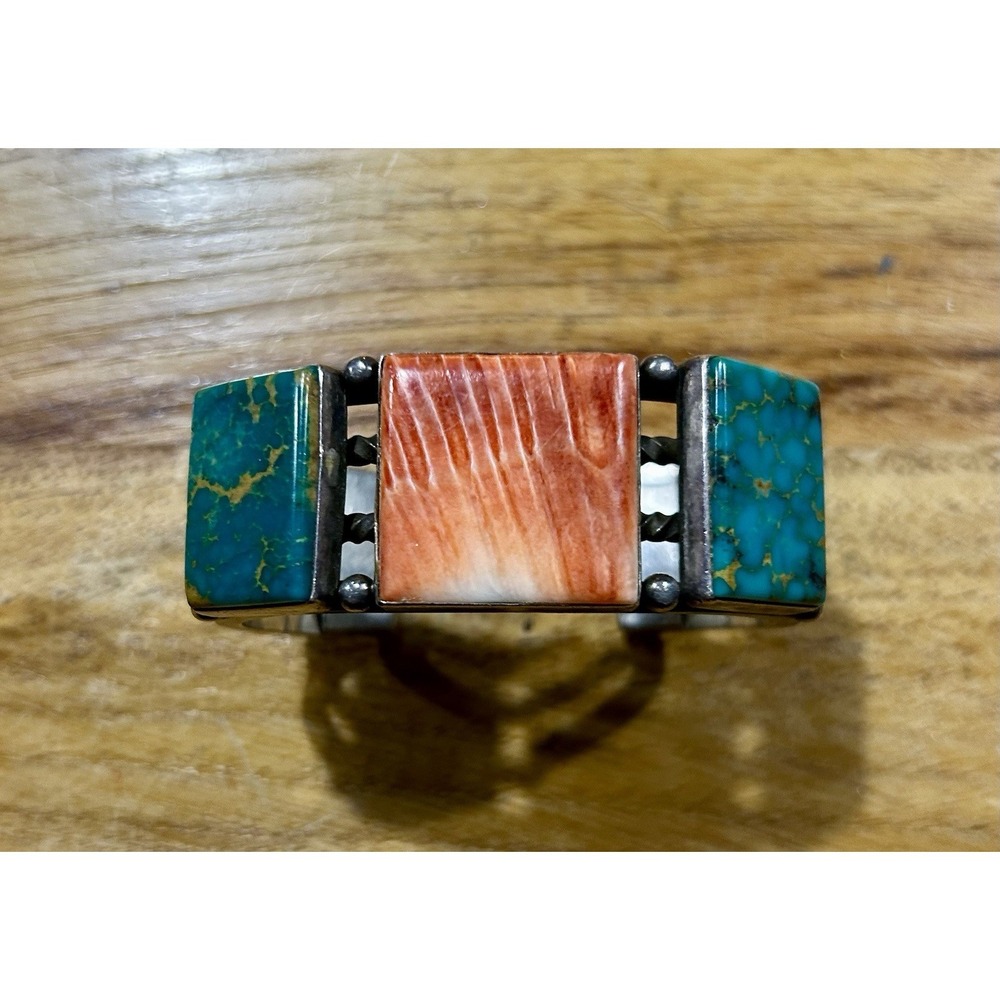 Vintage‎ Navajo Sterling Silver Turquoise Spiny Oyster Cuff Bracelet Native